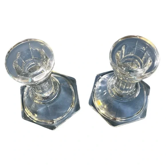 Clear Glass Vintage Candle Stick Holders - Picture 2 of 3